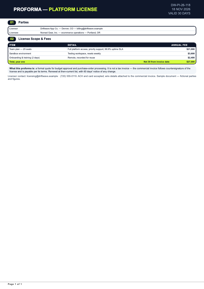 Bold contemporary proforma invoice